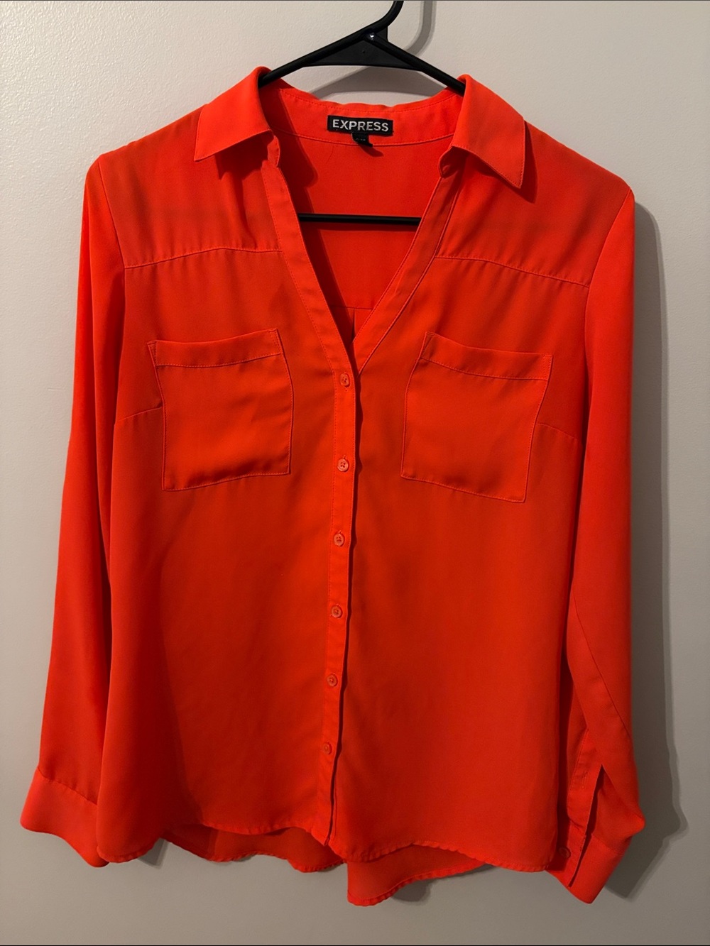 Express Orange Button-Down Shirt with Chest Pockets